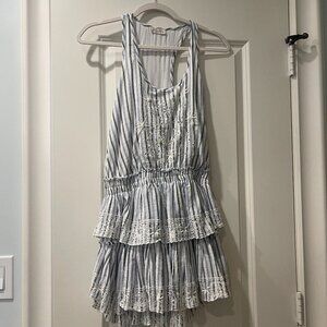 Love Shack Fancy Blue & White Stripe Embroidered Mini Dress